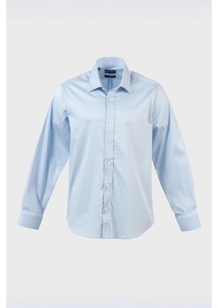 Erkek Açık Mavi Saten Pamuklu Modern Fit Gömlek fiyatları