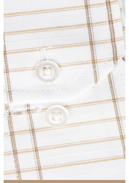 Erkek Beyaz-Taba Kareli Desen Uzun Kol Düğmeli Yaka Klasik Kesim Gömlek fiyatları