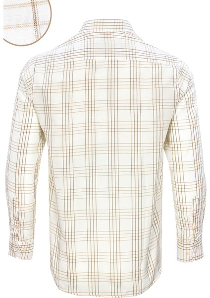 Erkek Beyaz-Taba Kareli Desen Uzun Kol Düğmeli Yaka Klasik Kesim Gömlek fırsatları