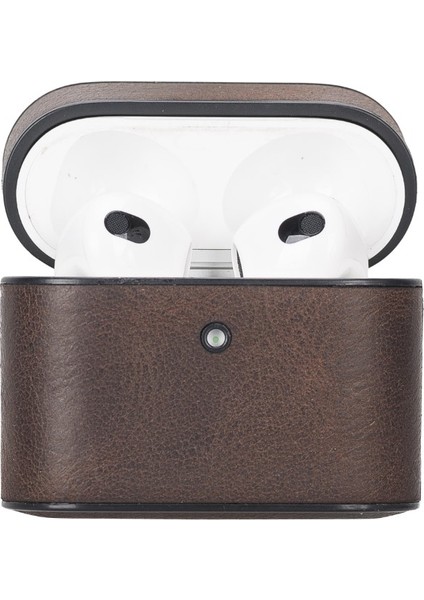 Casquet Apple Airpods 3.nesil Uyumlu Deri Kılıf Ro6 Kahverengi