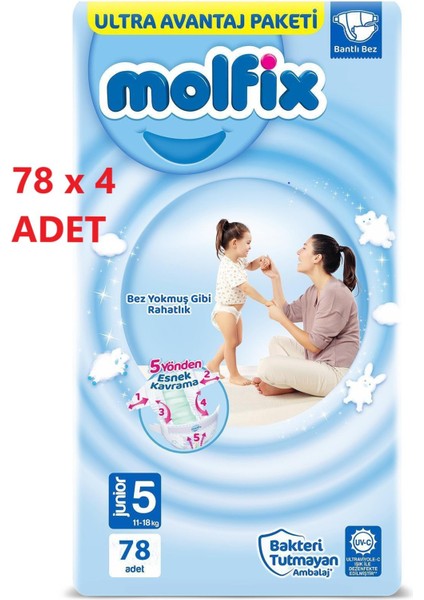 Bebek Bezi 5 Junior 11-18 kg Fırsat Paketi 4 x 78'li