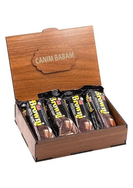 Sevdiklerinize Özel Ahşap Kutusunda 4 Adet Browni Intense ( Canım Babam Yazılı )