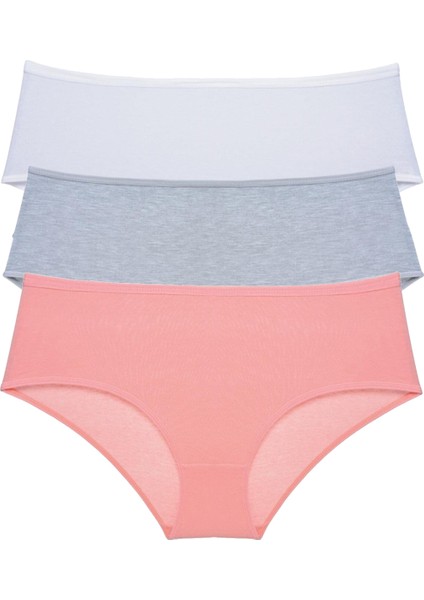 3 Adet Kadın Yüksek Bel Bato Külot Beyaz Gri Pudra