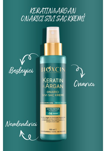 Keratin & Argan Onarıcı Şampuan 300ML + Bioxcin Kertin Argan Sıvı Saç Bakım Kremi