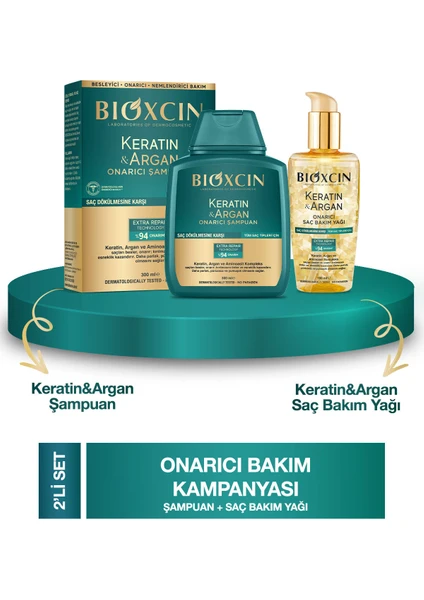 Keratin & Argan Onarıcı ŞAMPUAN300 ml + Bioxcin Kertin Argan Saç Bakım Yağı