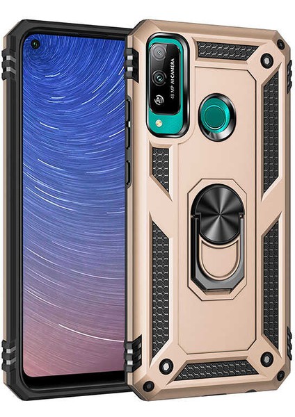 Huawei P40 Lite E Kılıf Vega Standlı Yüzüklü + Ekran Koruyucu Nano