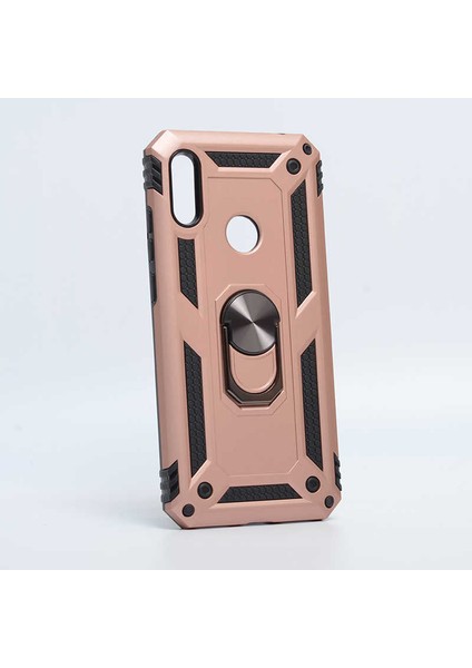 Huawei Y6S 2019 Kılıf Yüzüklü Standlı Tank Çift Katmanlı Vega Rose Gold