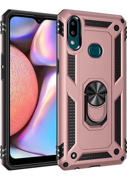 Samsung Galaxy A10S Kılıf Yüzüklü Standlı Tank Çift Katmanlı Vega Rose Gold