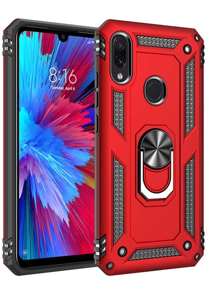 Xiaomi Redmi Note 7 Kılıf Yüzüklü Standlı Tank Çift Katmanlı Vega Kırmızı