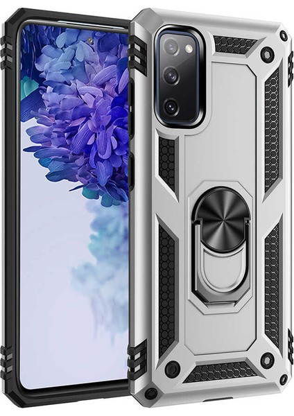 Samsung Galaxy S20 Fe Kılıf Yüzüklü Standlı Tank Çift Katmanlı Vega Gri