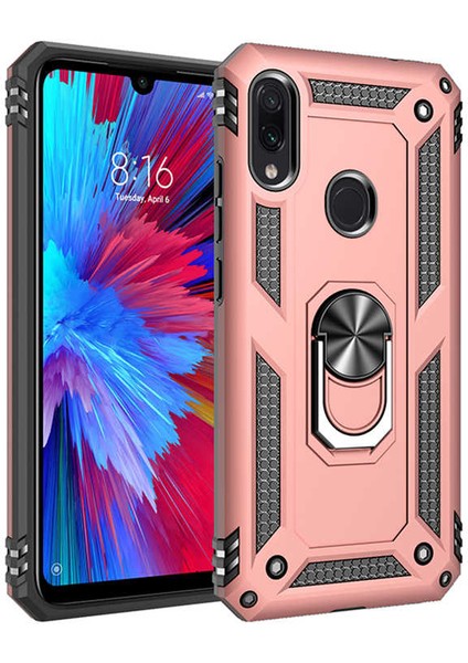 Xiaomi Redmi Note 7 Kılıf Yüzüklü Standlı Tank Çift Katmanlı Vega Rose Gold