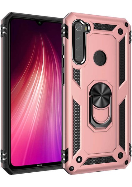 Xiaomi Redmi Note 8 Kılıf Yüzüklü Standlı Tank Çift Katmanlı Vega Rose Gold