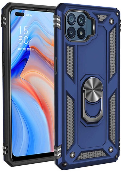 Oppo Reno 4 Lite Kılıf Vega Standlı Yüzüklü + Ekran Koruyucu Nano