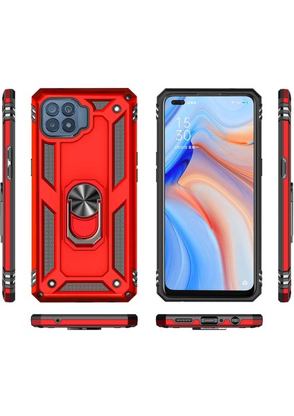 Oppo Reno 4 Lite Kılıf Vega Standlı Yüzüklü + Ekran Koruyucu Nano