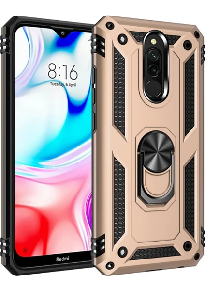 Xiaomi Redmi 8 Kılıf Vega Standlı Yüzüklü + Ekran Koruyucu Nano