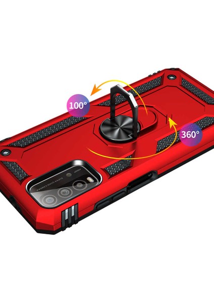 Xiaomi Redmi 9t Kılıf Vega Yüzüklü Standlı + Ekran Koruyucu Nano