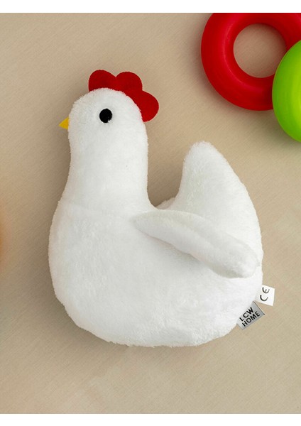 Pelüş Dolgulu Nakışlı Bebek Tavuk Kırlent Beyaz Uyku ve Oyun Arkadaşı