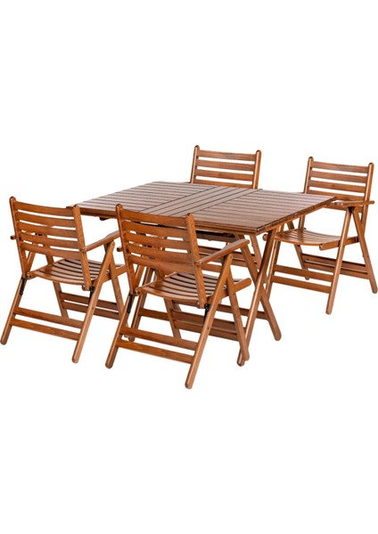 London Atina Katlanır Ahşap Bahçe Balkon Takımı -80X160 Masa + 4 Sandalye Set