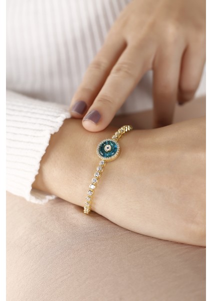 Altın Kaplama Su Yolu Nazar Boncuk Camgöz 925 Ayar Gümüş Bileklik