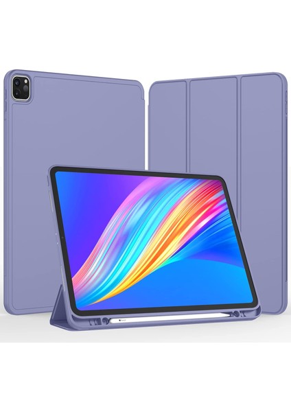 Apple iPad Pro 12.9 5. Nesil 2021 Yatay Standlı Stromix Kalemlikli Kılıf- Kalem Şarjına Uygun A2378 A2379 A2461 A2462 Seri