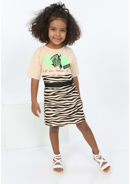 Toontoy Kız Çocuk Zebra Baskılı Elbise
