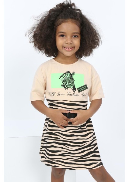 Toontoy Kız Çocuk Zebra Baskılı Elbise