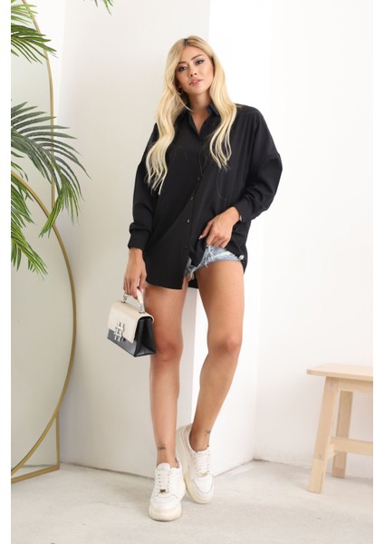 Düğmeli Poplin Gömlek-Siyah fiyatları