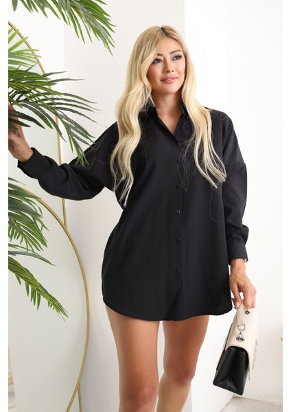 Düğmeli Poplin Gömlek-Siyah modelleri