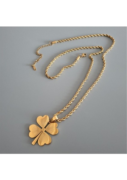 Gold Yonca 60 cm Çelik Burgu Kolye modelleri