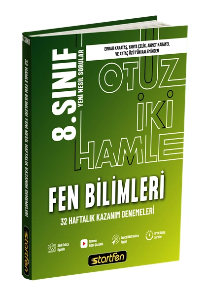 Startfen Yayınları 8. Sınıf Fen Bilimleri 32 Deneme Haftalık Kazanım Denemeleri