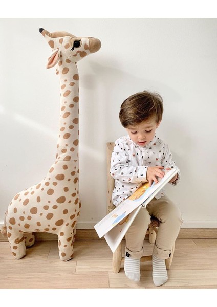 Giraffe Zürafa Dekoratif Yastık Uyku ve Oyun Arkadaşı Peluş Hayvanlar 1 Metre 100 cm x 34 cm Bej