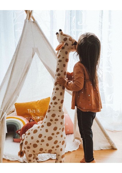Giraffe Zürafa Dekoratif Yastık Uyku ve Oyun Arkadaşı Peluş Hayvanlar 1 Metre 100 cm x 34 cm Bej