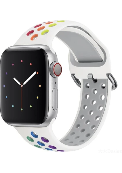 Apple Watch 7-6-Se-5-4-3-2 Seri (38/40/41) mm Uyumlu Yumuşak Çelik Tokalı Delikli Silikon Kordon