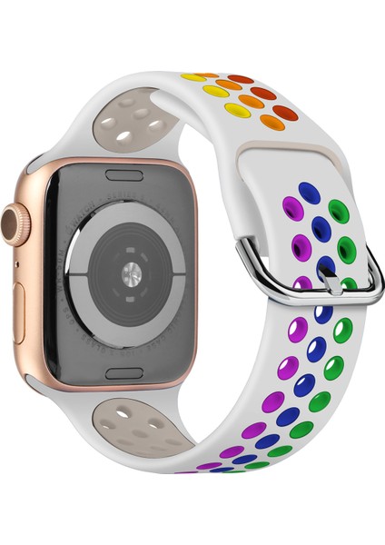 Apple Watch 7-6-Se-5-4-3-2 Seri (38/40/41) mm Uyumlu Yumuşak Çelik Tokalı Delikli Silikon Kordon