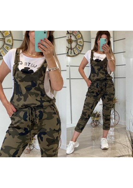 Likralı Süprem Kumaş Kamuflaj Desen Ikili Takım