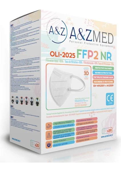 A&z Med Ffp2 N95 Çocuk Maskesi Telli ve Tek Tek Paketli 20 Adet - Beyaz