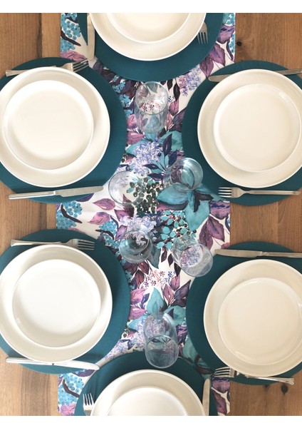 Amerikan Servis Mor Menekşe Desen Takım 6 Supla ve Runner Örtü modelleri