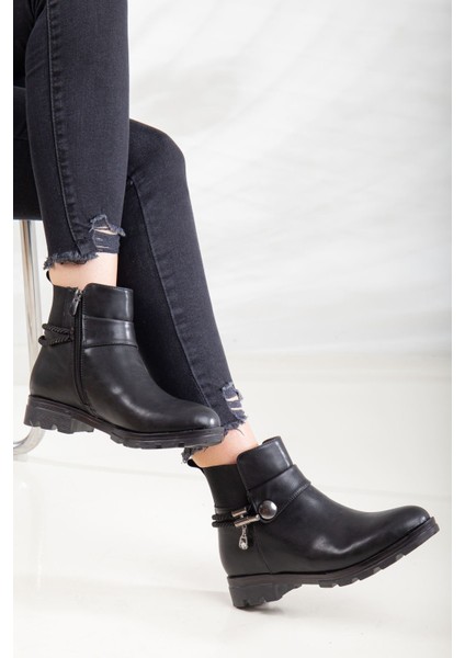 Tures Yanları Lastikli Bilek Boy Kadın Bot Siyah Cilt fiyatları