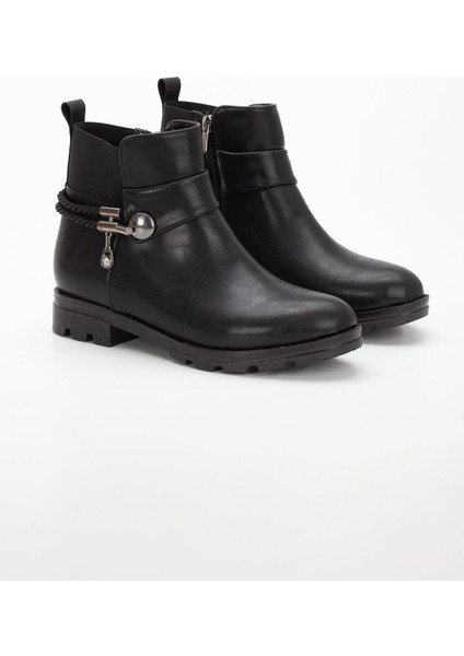 Tures Yanları Lastikli Bilek Boy Kadın Bot Siyah Cilt modelleri