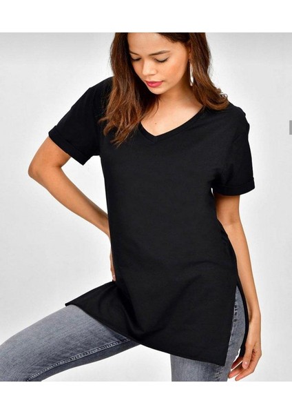Viskon Kumaş Yırtmaçlı V Yaka Bluz (Siyah) fiyatları