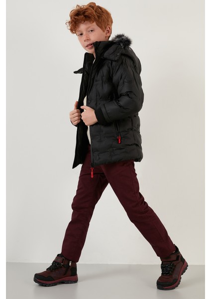 Yakası Suni Kürklü Çıkarılabilir Kapüşonlu Peluş Astarlı Mont Erkek Çocuk Mont 5760055