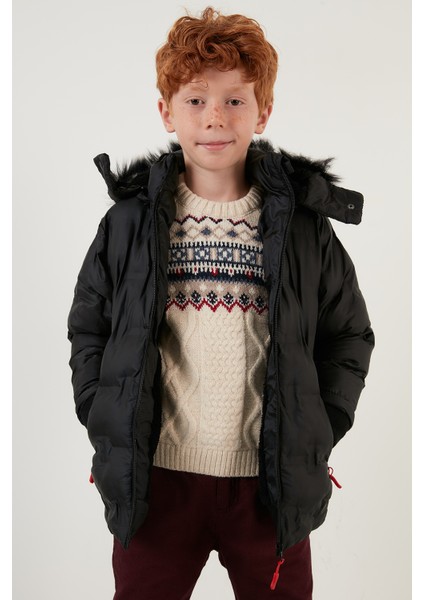 Yakası Suni Kürklü Çıkarılabilir Kapüşonlu Peluş Astarlı Mont Erkek Çocuk Mont 5760055 modelleri