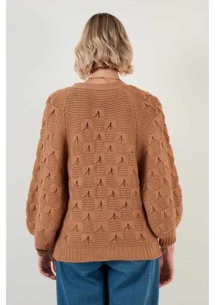 V Yaka Düğmeli Örgülü Triko Hırka Bayan Hırka 6310007 indirimleri