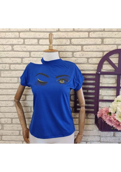 Göz Desen Kesik Yaka Bluz (Mavi) fiyatları