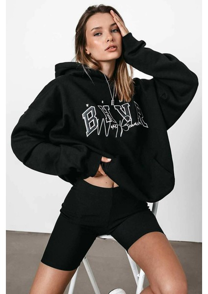 Kadın Siyah Bhvr Kapşonlu Sweatshirt