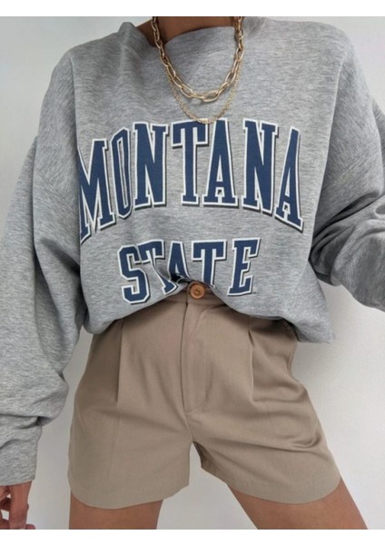 Kadın Gri Montana Baskılı 3iplik Oversize Sweatshirt fiyatları
