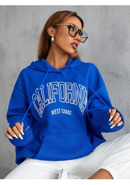 Kadın Mavi Calıfornıa Baskılı Sweatshirt
