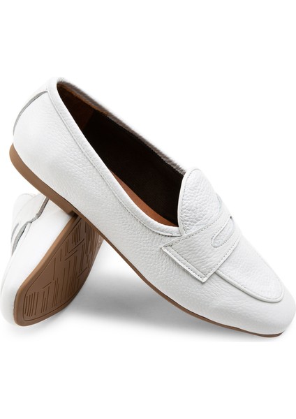 Hakiki Deri Beyaz Kadın Babet modelleri