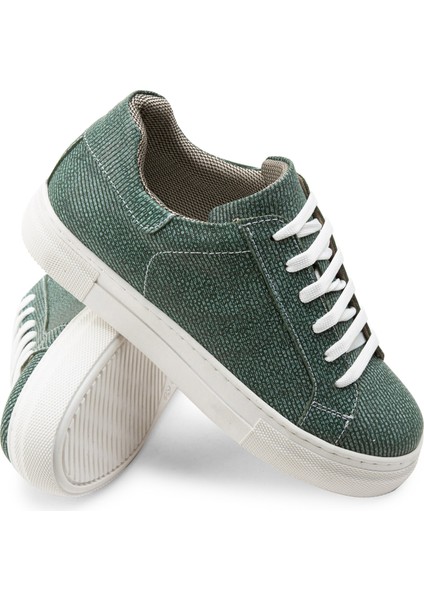 Hakiki Deri Yeşil Işlentili Sneaker Kadın Ayakkabı modelleri