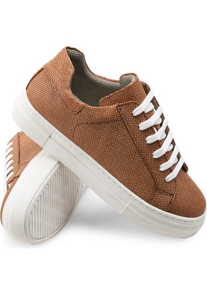 Hakiki Deri Taba Rengi Işlentili Sneaker Kadın Ayakkabı modelleri